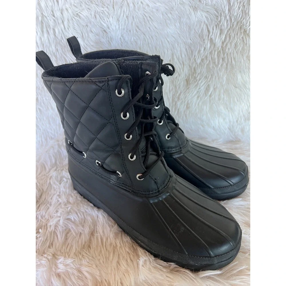 Sperry Saltwater Duck Boots Black‎ Quilted Rain Lace Up Womens Lined Winter Sz 9